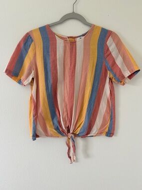 Madewell sherbet striped button down back blouse size small